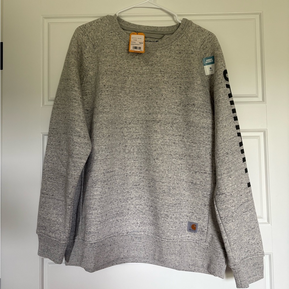 Carhartt Heather Gray Crewneck Sweatshirt with Sleeve Script